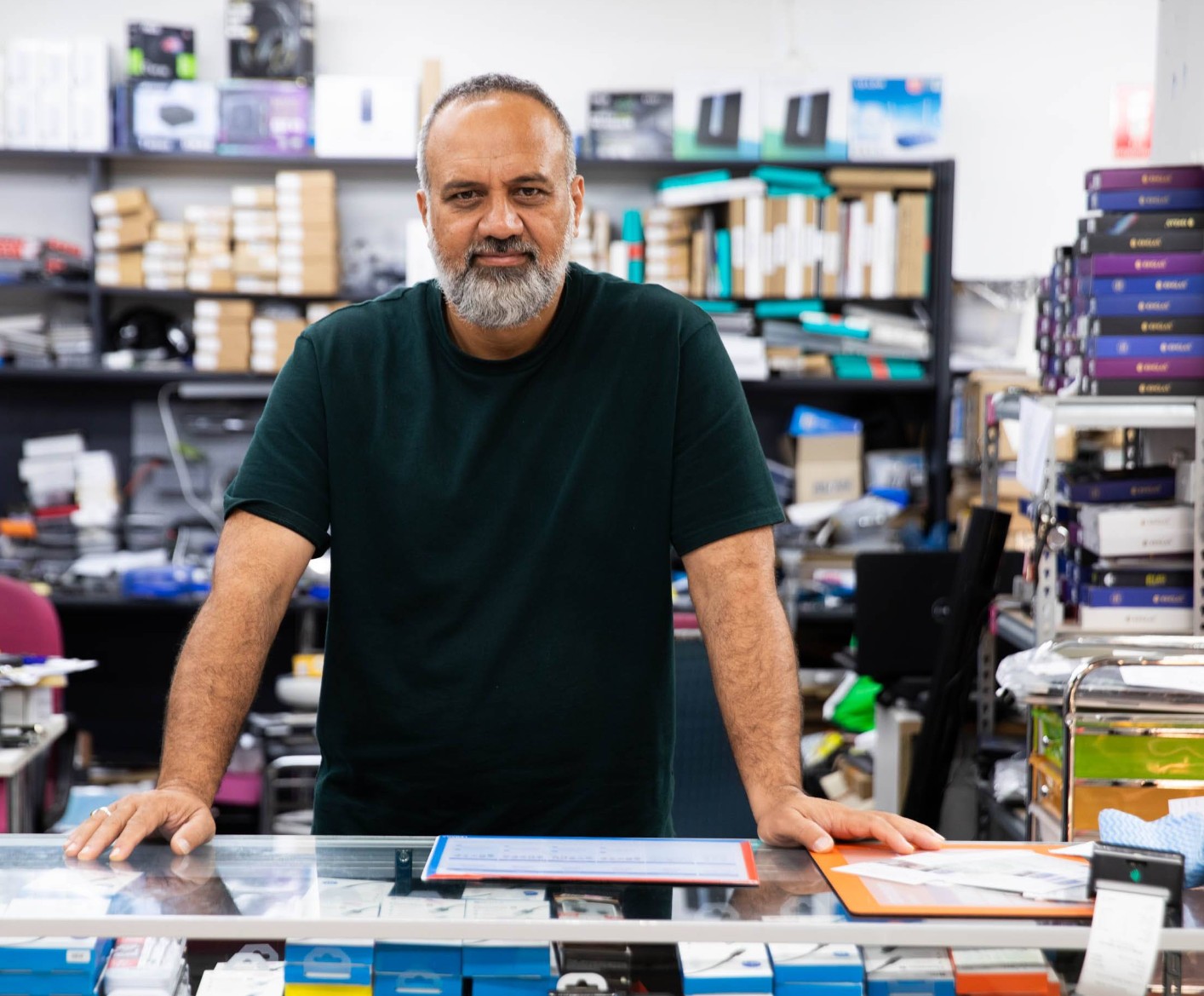 Inside the Electronic Garage shop with phone accessories on display